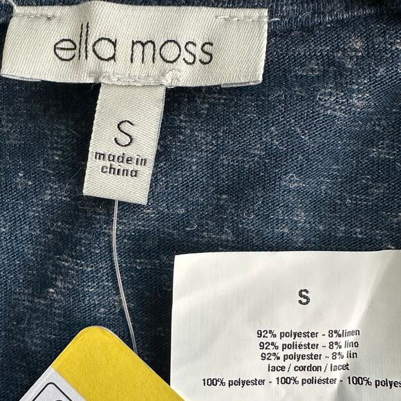 Ella Moss Linen Blend Top Small V Neck Lace Relaxed Fit Cottagecore NWOT - Picture 7 of 9